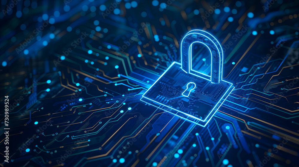 Data safety concept, digital padlock for computing system, cyber security technology for fraud prevention and privacy data network protection Data safety concept, digital padlock for computing system, cyber security technology for fraud prevention and privacy data network protection