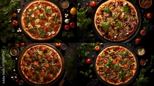 Top view of a gourmet pizza mockup on a solid background