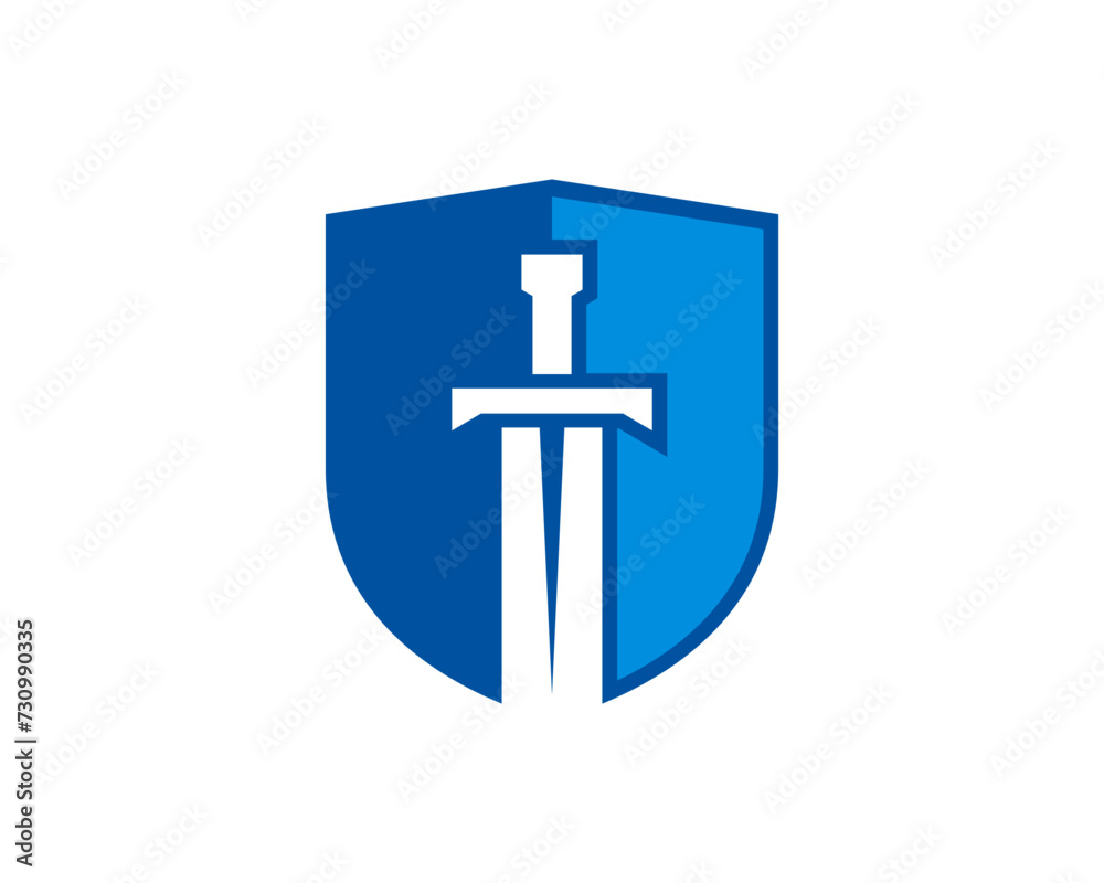 Sword inside the shield vector logo Sword inside the shield vector logo