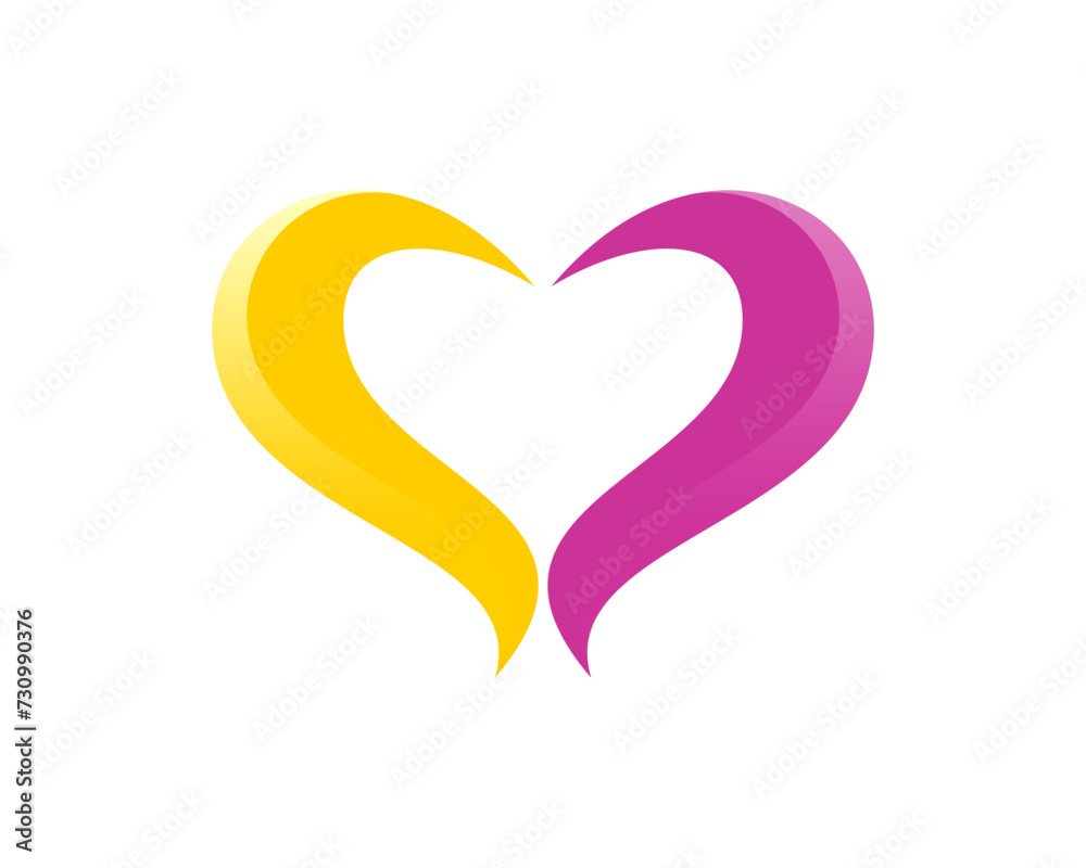 Love abstract in yellow and pink color logo Love abstract in yellow and pink color logo