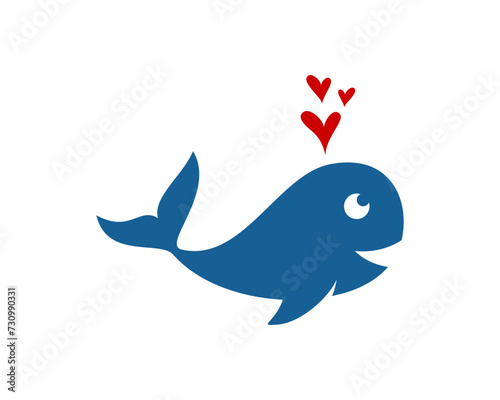 Whale with love vector illustration logo