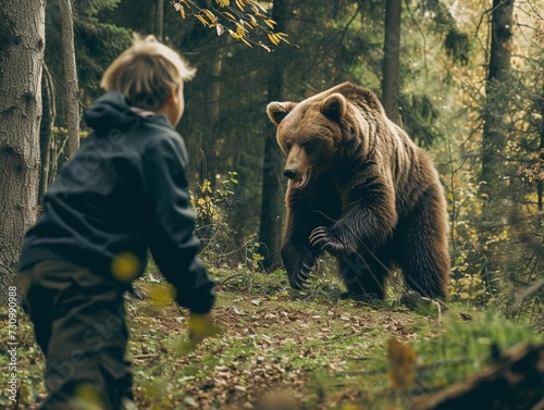 Child's Encounter with a Bear in the Forest