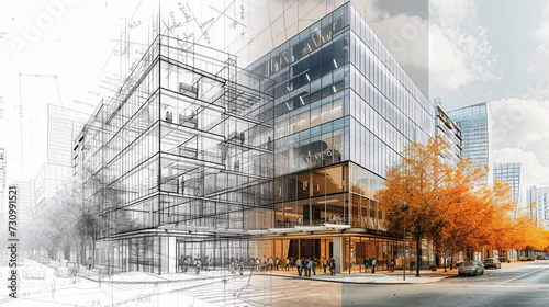Fototapeta Blueprint to Reality: Architectural Evolution in Design and Construction