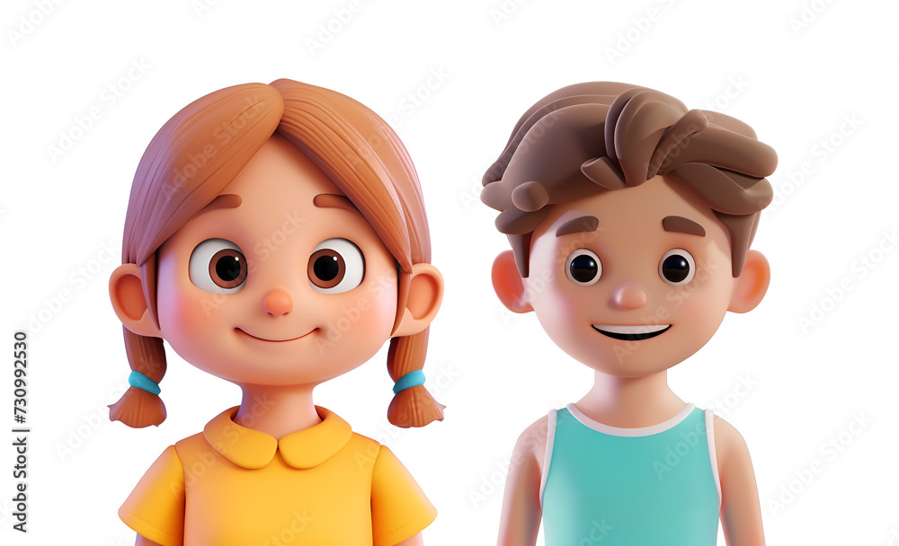 Close Up Portrait of Little Boy and Girl in Simple 3D Render, Children Illustration Set, Isolated on Transparent Background, PNG Close Up Portrait of Little Boy and Girl in Simple 3D Render, Children Illustration Set, Isolated on Transparent Background, PNG