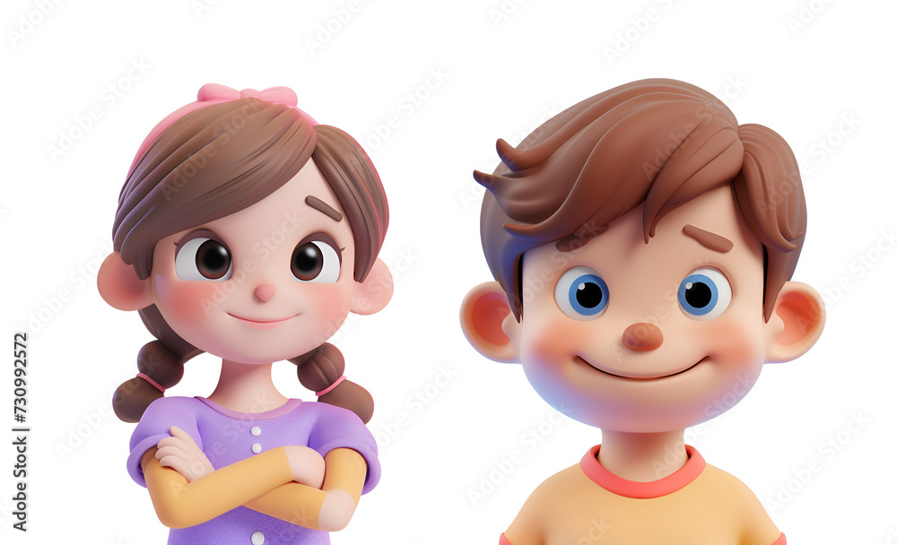 Set of Boy and Girl in Simple 3D Cartoon Render, Close Up Portrait of Little Children, Isolated on Transparent Background, PNG Set of Boy and Girl in Simple 3D Cartoon Render, Close Up Portrait of Little Children, Isolated on Transparent Background, PNG