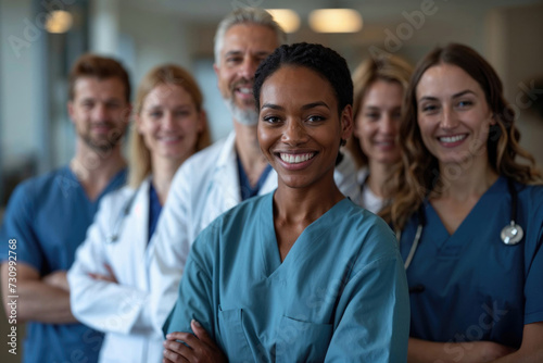 Diverse group of happy healthcare professionals posing together