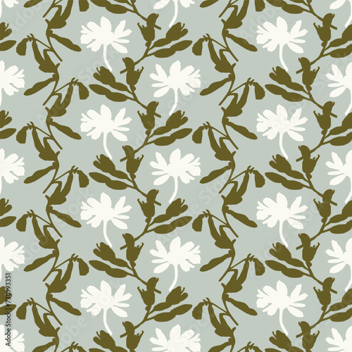 Modern botanical minimal wildflower vector pattern. Summer gender neutral pressed flower silhouette background. Simple nature floral paper cut out wallpaper for wedding, hedgerow decor repeat tile.