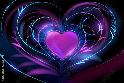 Neon heart shape with lines and light effects