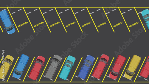 top view flat of car vehicle with reserved parking spot in parking lot spot