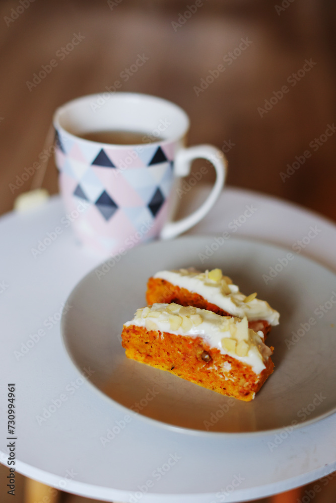 Almond banana bread with cup of tea Almond banana bread with cup of tea