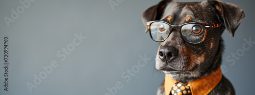 funny dog. animals with glasses look at the camera. animals in a group together looking at the camera. An unusual moment full of fun and fashion consciousness. photo
