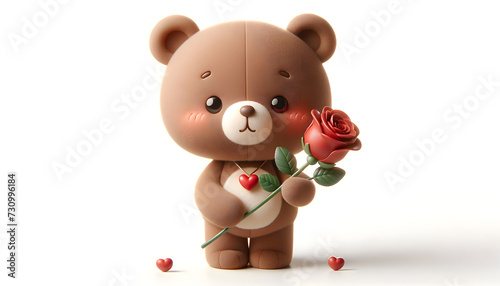 Brown bear holding a rose