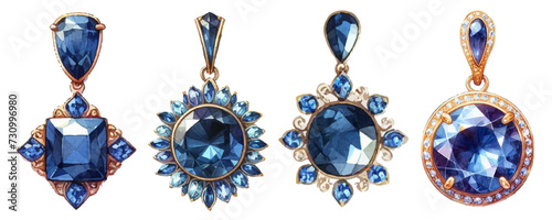 Sapphire earrings watercolor illustration material set