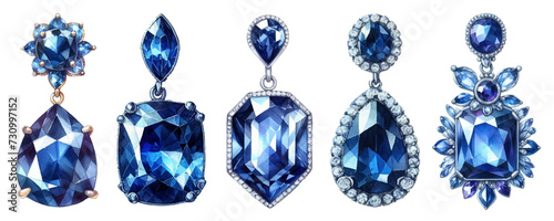 Sapphire earrings watercolor illustration material set