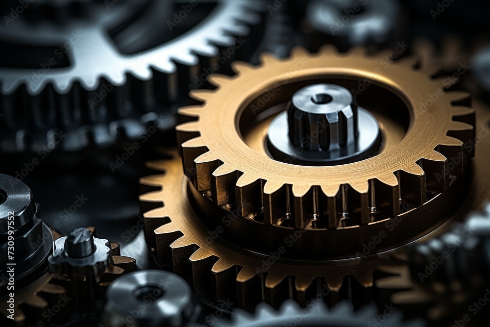 A Close-Up Shot of a Cogwheel, Revealing the Intricate Details and Precision of Industrial Engineering A Close-Up Shot of a Cogwheel, Revealing the Intricate Details and Precision of Industrial Engineering