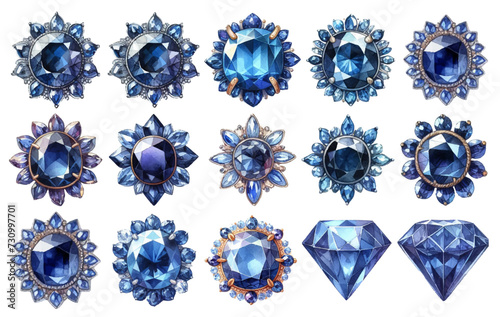 Sapphire rhinestone watercolor illustration material set
