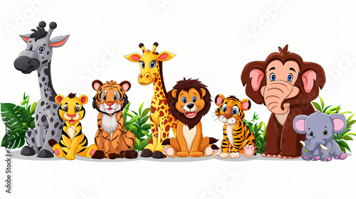 Group of wild animals cartoon illustration.
