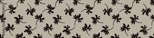 Masculine vector floral border with organic botanical shapes. Modern bold black white flower print, design in neutral scandi style.