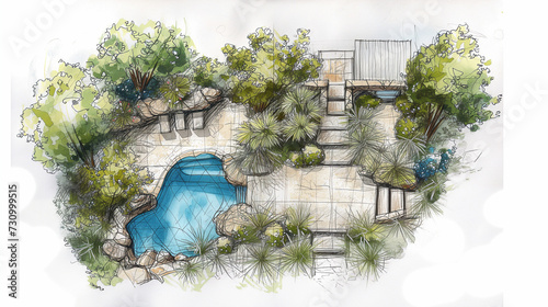 A Drawing of a Garden With Abundant Trees
