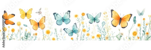 abstract  colorful  watercolor background of colorful butterflies