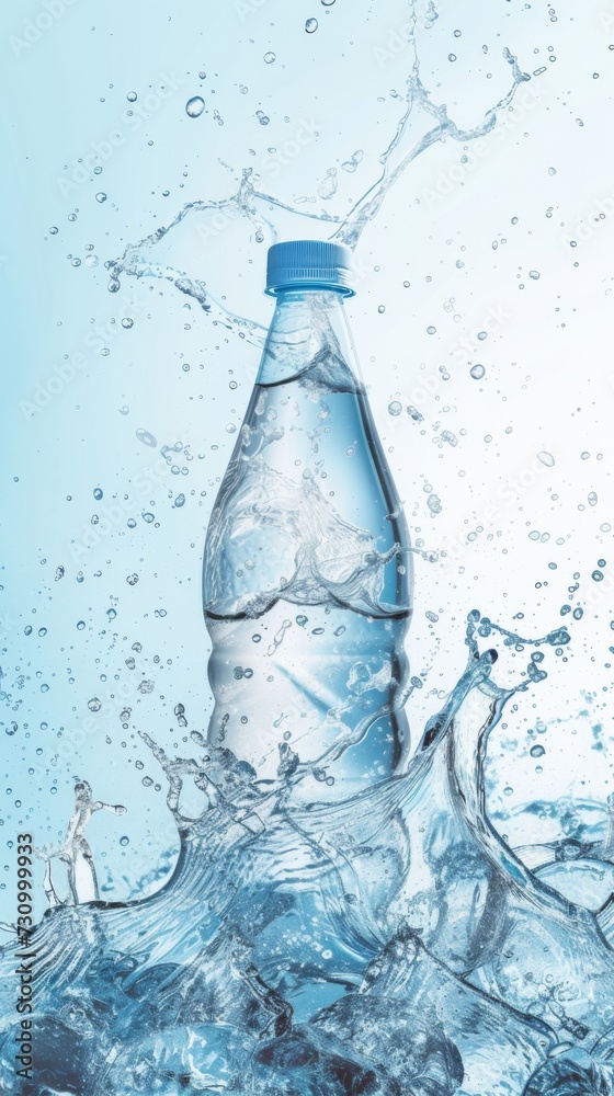 bottle of water, splashing around bottle of water, splashing around