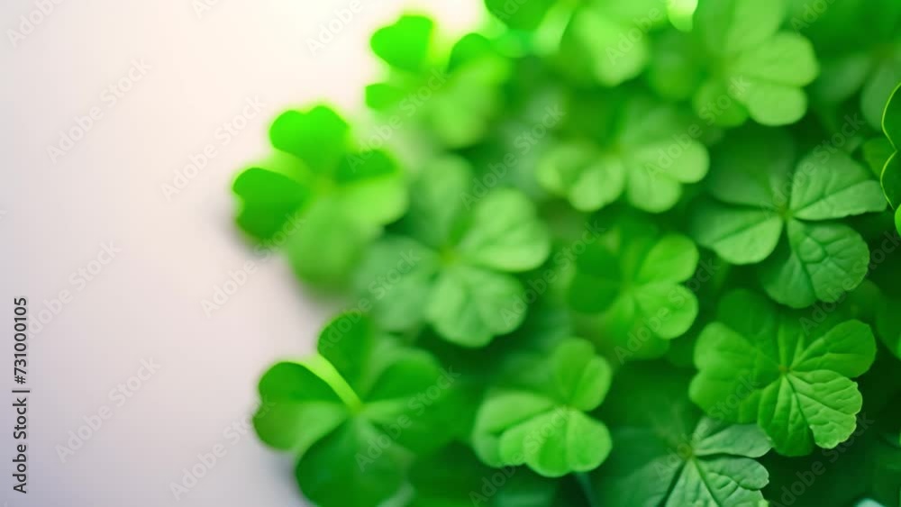 Four leaf clovers on white background, Realistic natural leaves natural background, little green trefoil, symbol of st. patrick's day. 4k video. Copy space Four leaf clovers on white background, Realistic natural leaves natural background, little green trefoil, symbol of st. patrick's day. 4k video. Copy space