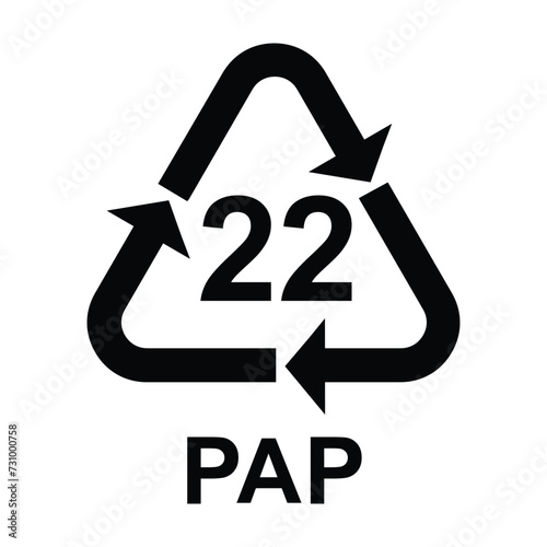 Paper recycling symbol PAP 22 paper, vector illustration