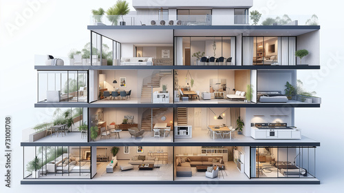 Model of a Multi-floor residential building cutaway