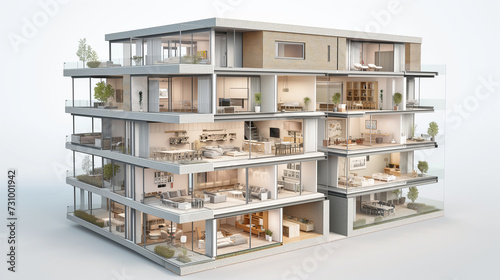 Model of a Multi-floor residential building cutaway