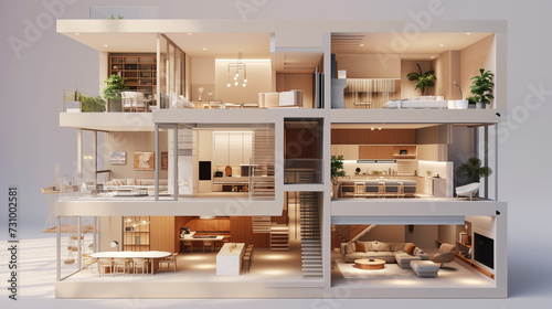 Model of a Multi-floor residential building cutaway photo