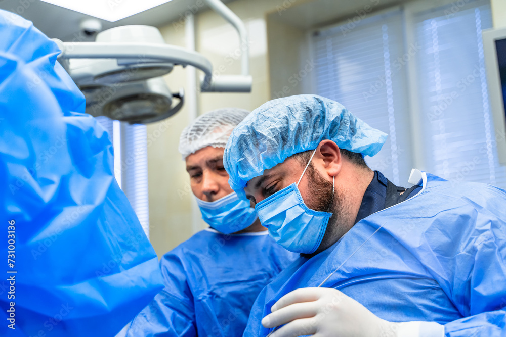 Operating professional hospital technologies. Sterile medical equipment in surgery process.