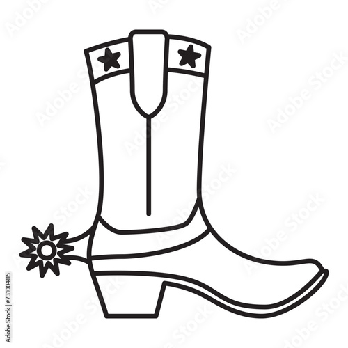Cowboy boot.Vintage western icon.Gringo cowboy boots.Outline vector illustration.Isolated on white background.Wild west shoes.Western boot