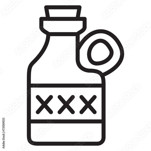 Moonshine jug pure. Corn spirit. Homemade alcohol. Bootle of moonshine with three X.Isolated on white background.Outline vector illustration.Doodle sketch. 