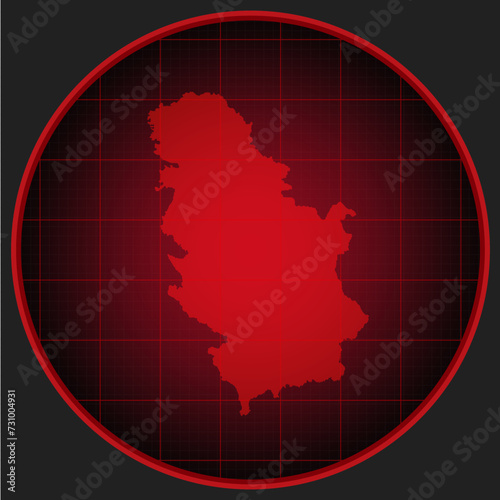 Vector map Serbia on the radar screen
