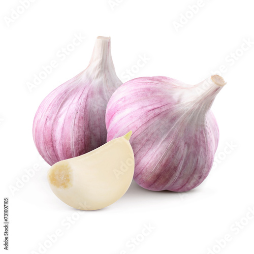 Fresh garlic bulbs and cloves isolated on white