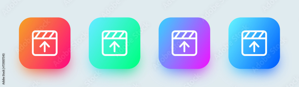 Upload video line icon in square gradient colors. Download signs vector illustration. Upload video line icon in square gradient colors. Download signs vector illustration.