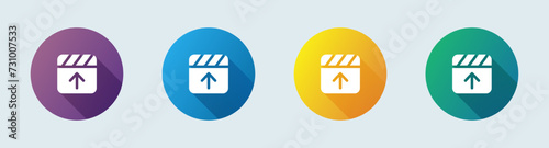 Upload video solid icon in flat design style. Download signs vector illustration.