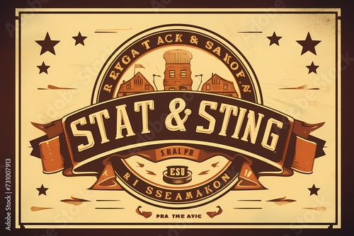 A vintage-inspired logo with retro typography and graphics, evoking a sense of nostalgia against a weathered brown background.