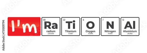 Vector text: I am RATIONAL composed of individual elements of the periodic table. Isolated on white background.