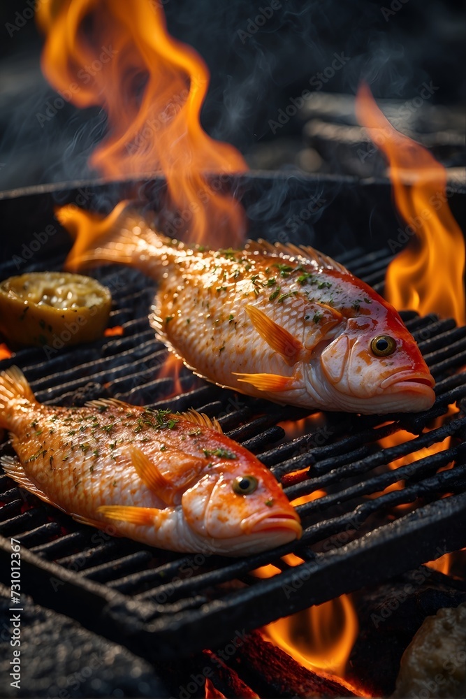 fish grilled on a rustic grill
