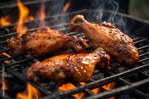 fiery chicken wings grilled on a rustic grill