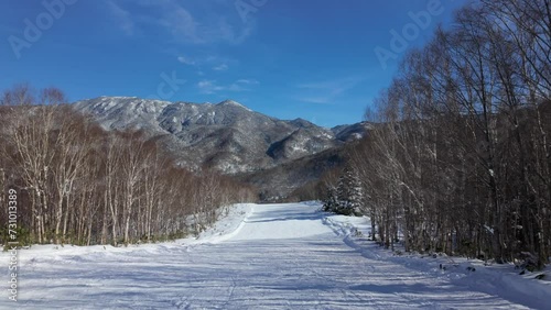 スキー場の林間コースから見た山の風景。