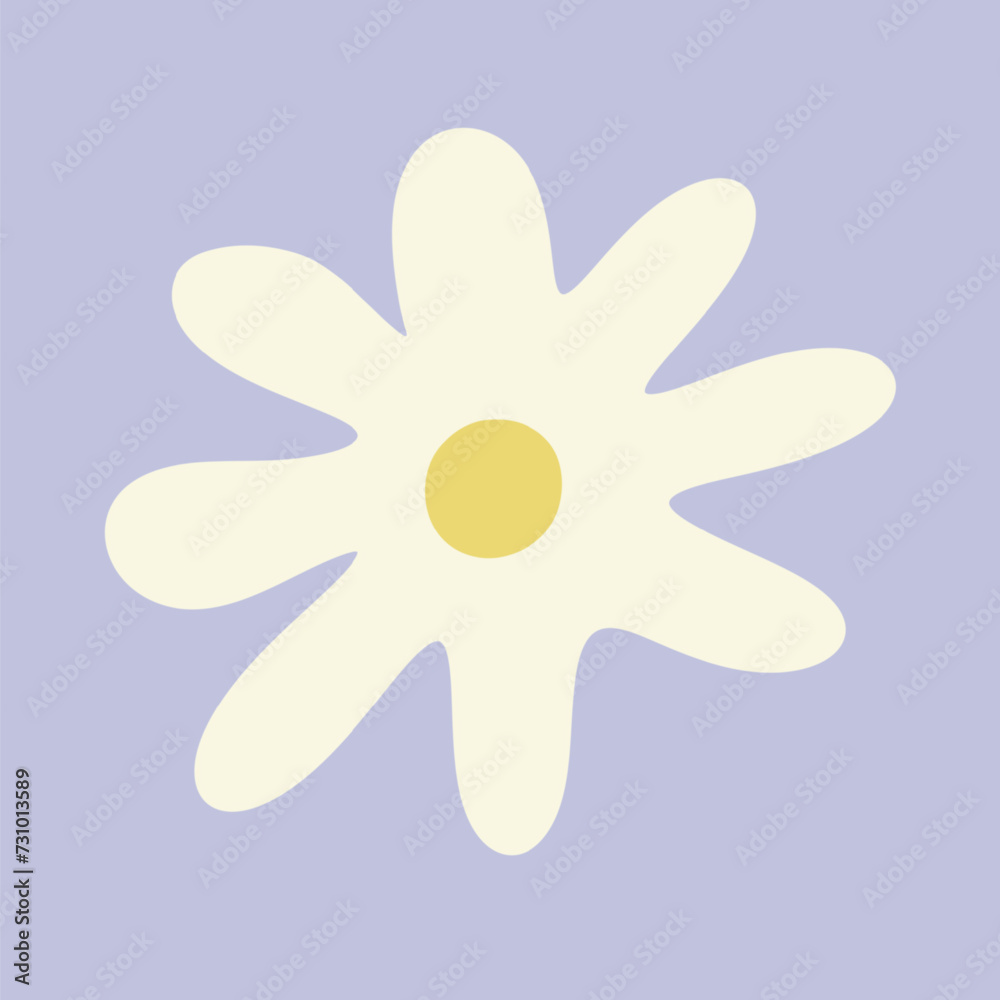 The cute daisy flower element vector is isolated on a purple background hand drawn style The cute daisy flower element vector is isolated on a purple background hand drawn style