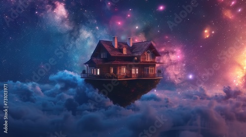 A house soaring through the sky 