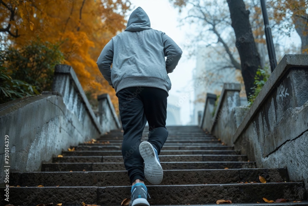 Athletic man Jogging up Stairs in Urban Setting