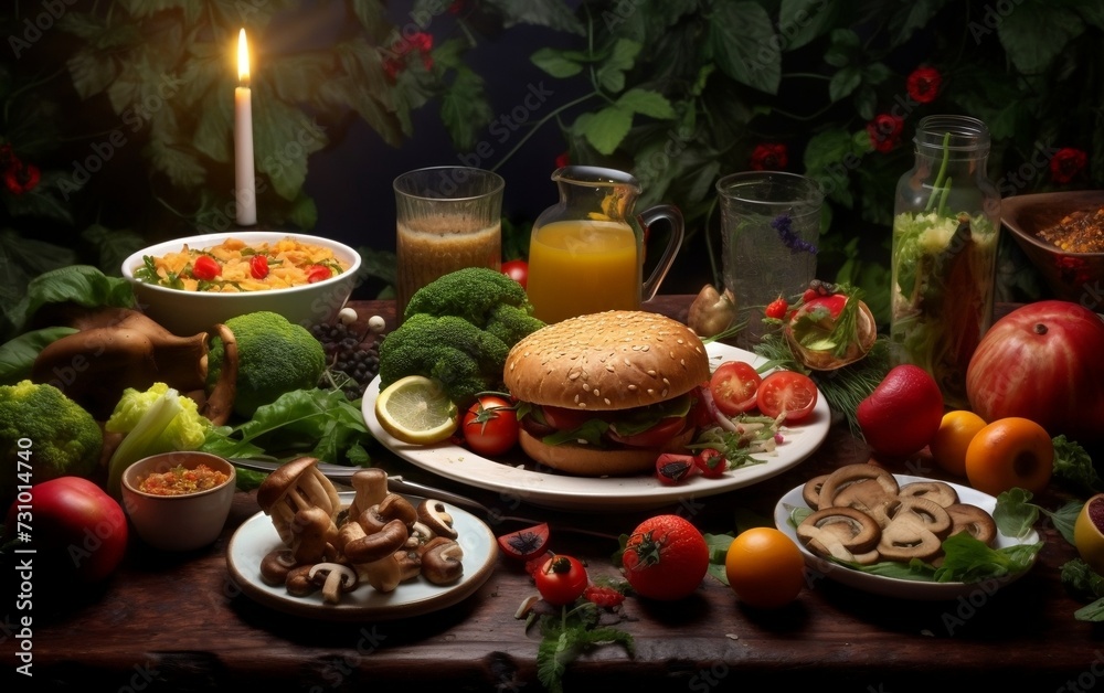 Table With Food Plates and Candle Table With Food Plates and Candle