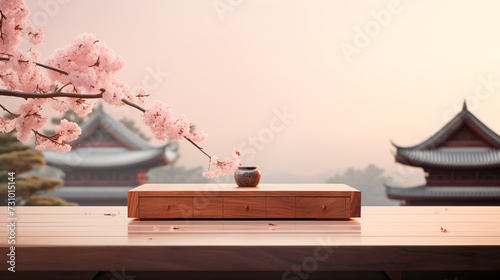 Japanaese Cherry Blossom Traditional Petals Sakura Hanami Floral Culture Product Advertising Mockup Background Isolated Empty Blank Plate Podium Pedestral Table Stand Mockup Presentation Podest Spring