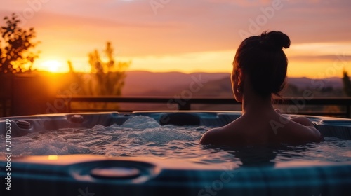 A young woman finds serenity and relaxation as she enjoys a spa treatment in a jacuzzi
 photo