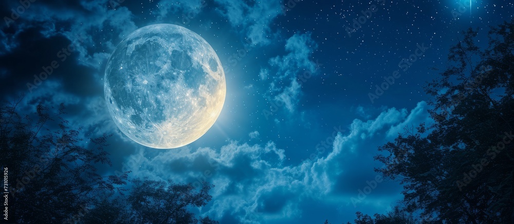 Moon shining brightly at night during full moon. Moon shining brightly at night during full moon.