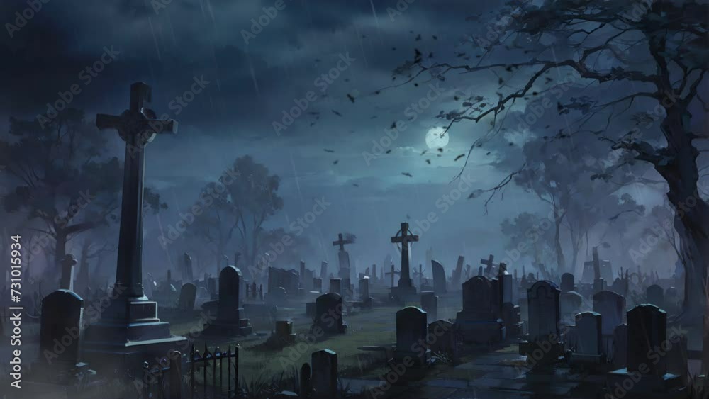 cemetery at night